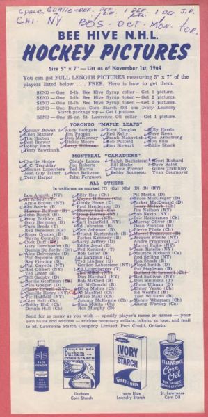 1964 Beehive Hockey Pictures Checklist